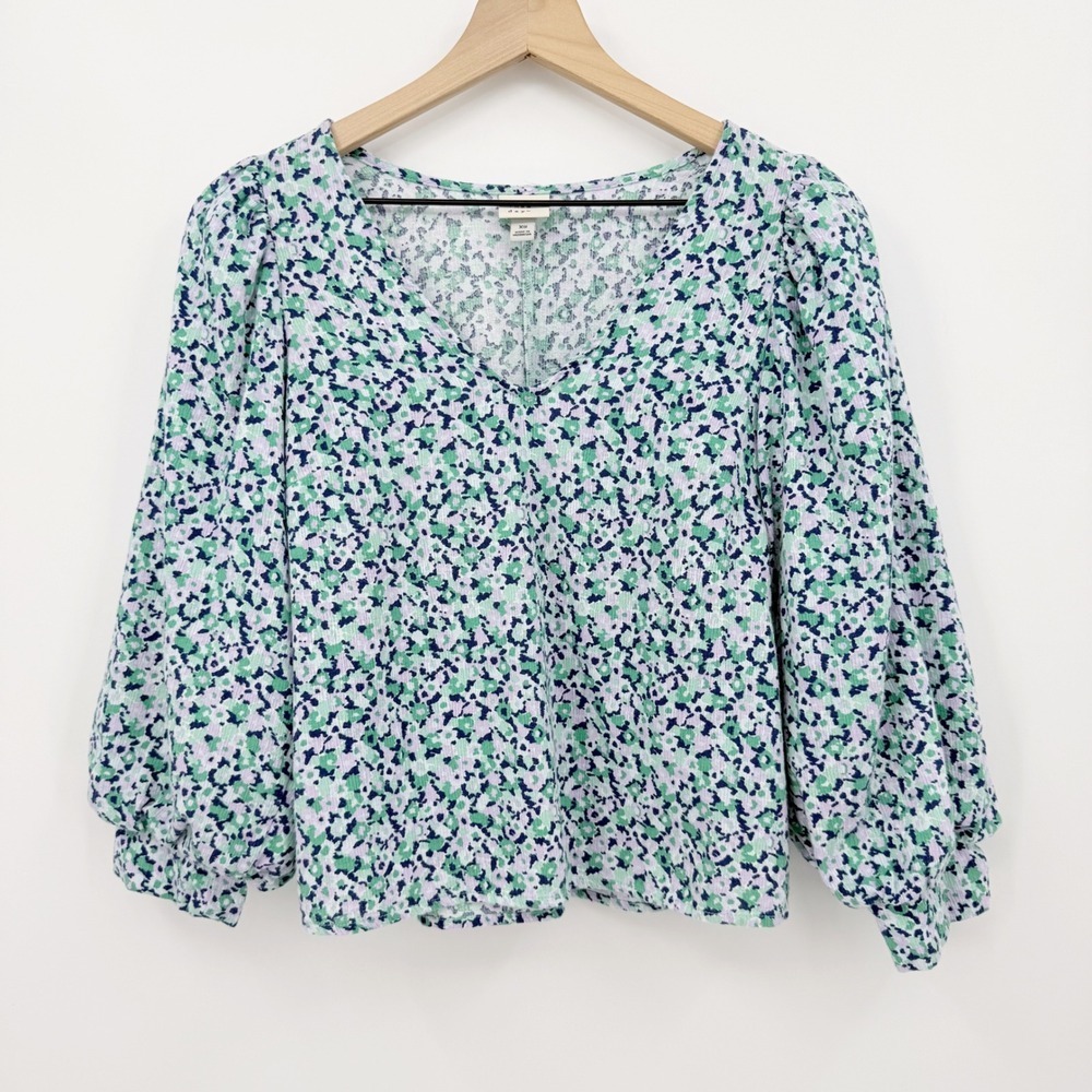 A New Day XS Floral Cotton Blouse Puff Sleeve Cottagecore Prairie Boho Romantic